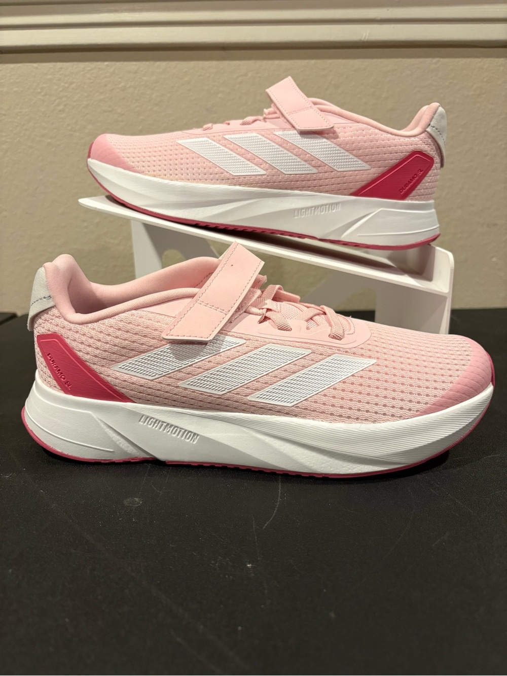 Adidas Duramo SL EL K Girls Running Shoes Pink White Hook Loop NWT Youth Sz 5Y